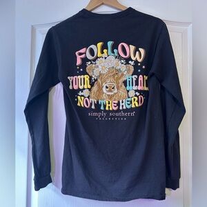 Simply Southern Black Long Sleeve T-Shirt with Daisy & cow